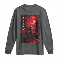 Vintage Sea Monster Long Sleeve Shirt Horror Japanese Octopus Mythology Temple Red Moon
