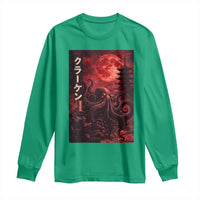 Vintage Sea Monster Long Sleeve Shirt Horror Japanese Octopus Mythology Temple Red Moon