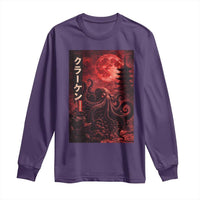 Vintage Sea Monster Long Sleeve Shirt Horror Japanese Octopus Mythology Temple Red Moon