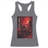 Vintage Sea Monster Racerback Tank Top Horror Japanese Octopus Mythology Temple Red Moon