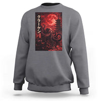 Vintage Sea Monster Sweatshirt Horror Japanese Octopus Mythology Temple Red Moon