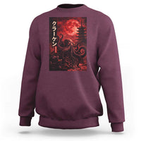 Vintage Sea Monster Sweatshirt Horror Japanese Octopus Mythology Temple Red Moon