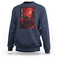 Vintage Sea Monster Sweatshirt Horror Japanese Octopus Mythology Temple Red Moon