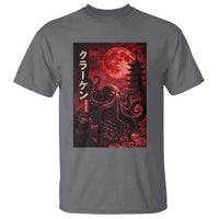 Vintage Sea Monster T Shirt Horror Japanese Octopus Mythology Temple Red Moon