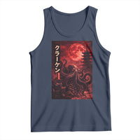 Vintage Sea Monster Tank Top Horror Japanese Octopus Mythology Temple Red Moon