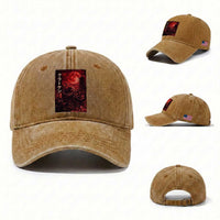 Vintage Sea Monster Washed Cotton Baseball Cap Horror Japanese Octopus Mythology Temple Red Moon