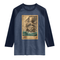 Vintage Japanese Sea Monster Raglan Shirt Retro Mythology Newspaper Ukiyo-e Art