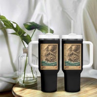 Vintage Japanese Sea Monster Tumbler With Handle Retro Mythology Newspaper Ukiyo-e Art