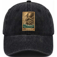Vintage Japanese Sea Monster Washed Cotton Baseball Cap Retro Mythology Newspaper Ukiyo-e Art