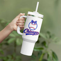Chicago Coquette Bow Tumbler With Handle Cute Girls Kids Women Baseball Fans