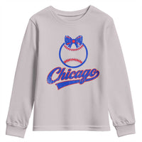 Chicago Coquette Bow Youth Sweatshirt Cute Girls Kids Women Baseball Fans