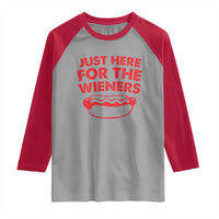 4th of July Just Here For The Wieners Raglan Shirt Funny Hot Dog Independence Day Patriotic Weenies - Wonder Print Shop
