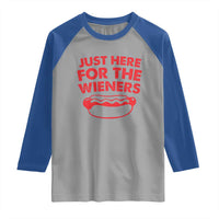4th of July Just Here For The Wieners Raglan Shirt Funny Hot Dog Independence Day Patriotic Weenies - Wonder Print Shop