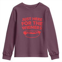 4th of July Just Here For The Wieners Youth Sweatshirt Funny Hot Dog Independence Day Patriotic Weenies - Wonder Print Shop