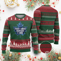 Vintage Canada Hockey Ugly Christmas Sweater Toronto Just Once Before I Die Maple Leafs - Wonder Print Shop