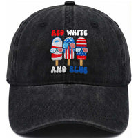 Red White Blue Popsicle 4th of July Washed Cotton Baseball Cap Patriotic USA Flag