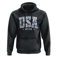 Floral USA Hoodie Est 1776 Patriotic American Girl 4th of July - Wonder Print Shop