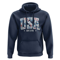 Floral USA Hoodie Est 1776 Patriotic American Girl 4th of July - Wonder Print Shop