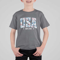 Floral USA T Shirt For Kid Est 1776 Patriotic American Girl 4th of July - Wonder Print Shop