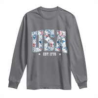 Floral USA Long Sleeve Shirt Est 1776 Patriotic American Girl 4th of July - Wonder Print Shop