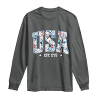 Floral USA Long Sleeve Shirt Est 1776 Patriotic American Girl 4th of July - Wonder Print Shop