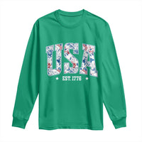 Floral USA Long Sleeve Shirt Est 1776 Patriotic American Girl 4th of July - Wonder Print Shop