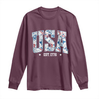 Floral USA Long Sleeve Shirt Est 1776 Patriotic American Girl 4th of July - Wonder Print Shop