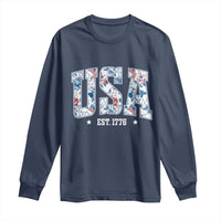Floral USA Long Sleeve Shirt Est 1776 Patriotic American Girl 4th of July - Wonder Print Shop
