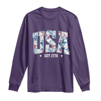 Floral USA Long Sleeve Shirt Est 1776 Patriotic American Girl 4th of July - Wonder Print Shop