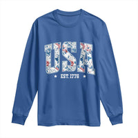 Floral USA Long Sleeve Shirt Est 1776 Patriotic American Girl 4th of July - Wonder Print Shop