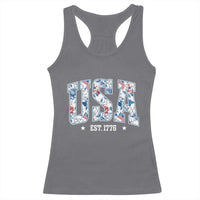 Floral USA Racerback Tank Top Est 1776 Patriotic American Girl 4th of July - Wonder Print Shop