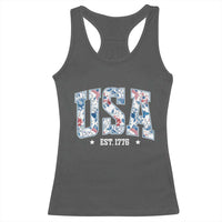 Floral USA Racerback Tank Top Est 1776 Patriotic American Girl 4th of July - Wonder Print Shop