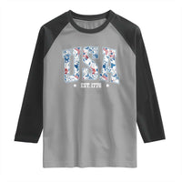 Floral USA Raglan Shirt Est 1776 Patriotic American Girl 4th of July - Wonder Print Shop