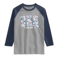 Floral USA Raglan Shirt Est 1776 Patriotic American Girl 4th of July - Wonder Print Shop