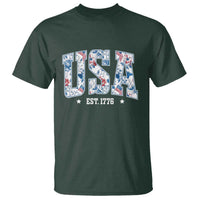Floral USA T Shirt Est 1776 Patriotic American Girl 4th of July - Wonder Print Shop