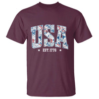 Floral USA T Shirt Est 1776 Patriotic American Girl 4th of July - Wonder Print Shop
