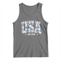 Floral USA Tank Top Est 1776 Patriotic American Girl 4th of July - Wonder Print Shop
