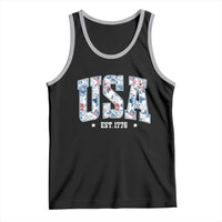 Floral USA Tank Top Est 1776 Patriotic American Girl 4th of July - Wonder Print Shop