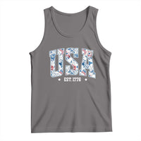 Floral USA Tank Top Est 1776 Patriotic American Girl 4th of July - Wonder Print Shop