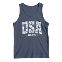 Floral USA Tank Top Est 1776 Patriotic American Girl 4th of July - Wonder Print Shop