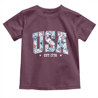 Floral USA Toddler T Shirt Est 1776 Patriotic American Girl 4th of July - Wonder Print Shop