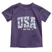 Floral USA Toddler T Shirt Est 1776 Patriotic American Girl 4th of July - Wonder Print Shop