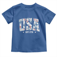 Floral USA Toddler T Shirt Est 1776 Patriotic American Girl 4th of July - Wonder Print Shop