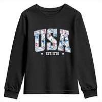 Floral USA Youth Sweatshirt Est 1776 Patriotic American Girl 4th of July - Wonder Print Shop