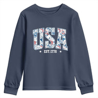 Floral USA Youth Sweatshirt Est 1776 Patriotic American Girl 4th of July - Wonder Print Shop