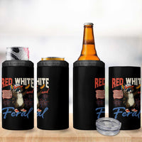 Funny Raccoon July 4th 4 in 1 Can Cooler Tumbler Red White and Feral Patriotic Trash Panda - Wonder Print Shop