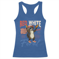 Funny Raccoon July 4th Racerback Tank Top Red White and Feral Patriotic Trash Panda - Wonder Print Shop