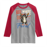 Funny Raccoon July 4th Raglan Shirt Red White and Feral Patriotic Trash Panda - Wonder Print Shop