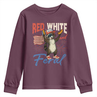 Funny Raccoon July 4th Youth Sweatshirt Red White and Feral Patriotic Trash Panda - Wonder Print Shop