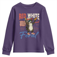 Funny Raccoon July 4th Youth Sweatshirt Red White and Feral Patriotic Trash Panda - Wonder Print Shop